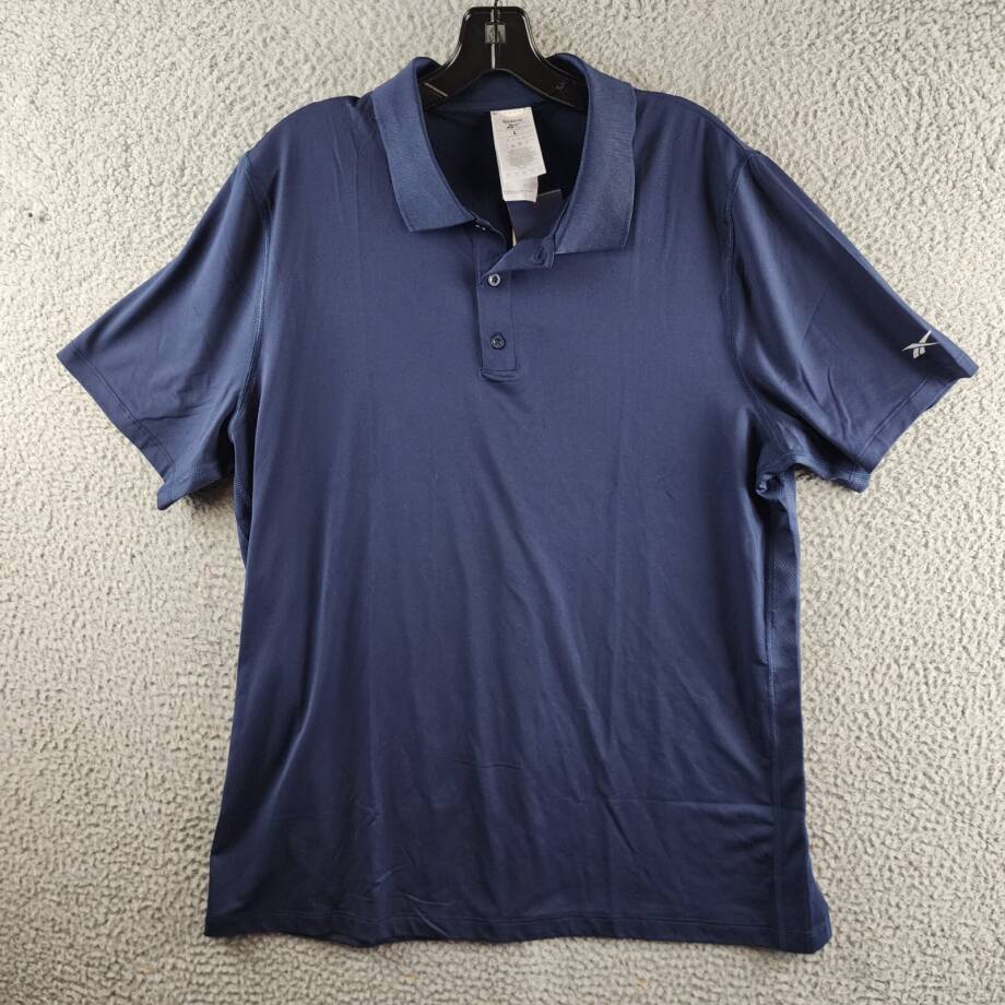 Reebok Short Sleeve Performance Training Polo Shirt Men's L Victor Navy Pullover