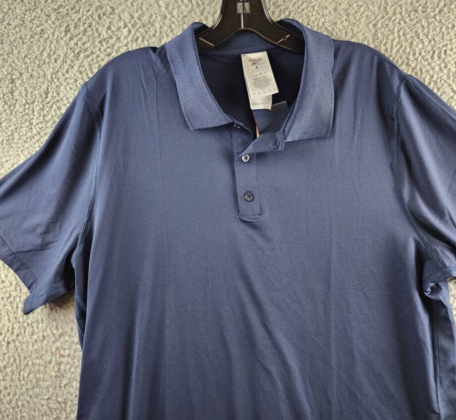 Reebok Short Sleeve Performance Training Polo Shirt Men's L Victor Navy Pullover