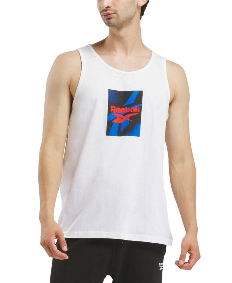 Reebok Logo Graphic Tank Top Men's L White Printed Scoop Neck Pullover