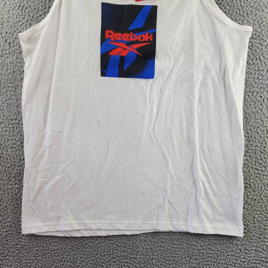 Reebok Logo Graphic Tank Top Men's L White Printed Scoop Neck Pullover
