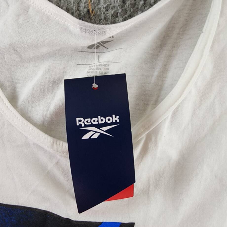 Reebok Logo Graphic Tank Top Men's L White Printed Scoop Neck Pullover