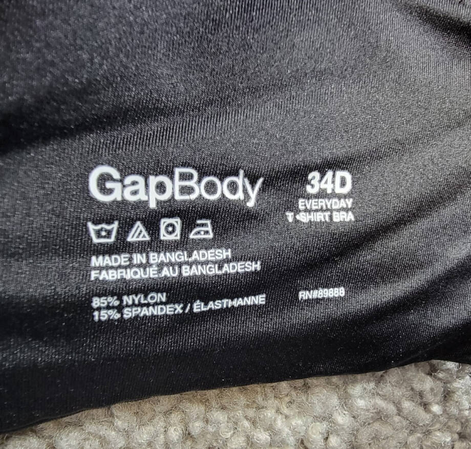 GAP GapBody Everyday Essentials T-Shirt Bra Women's 34D True Black Hook & Eye~