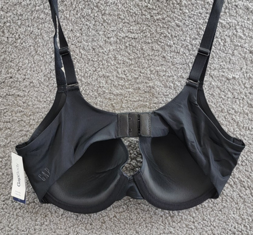 GAP GapBody Everyday Essentials T-Shirt Bra Women's 34D True Black Hook & Eye~