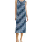 Roudelain Printed Striped Sleeveless Nightgown Women's M Quartz Multi Pullover