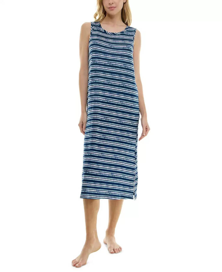 Roudelain Printed Striped Sleeveless Nightgown Women's M Quartz Multi Pullover