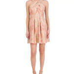 Vince Camuto Jacquard Fit & Flare Halter Dress Women's 4 Coral Sleeveless