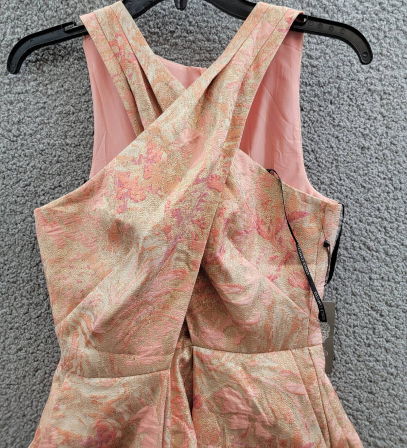 Vince Camuto Jacquard Fit & Flare Halter Dress Women's 4 Coral Sleeveless