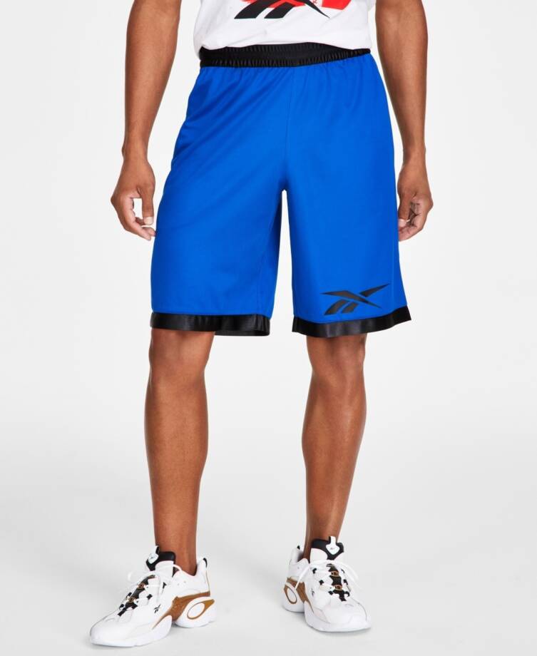 Reebok Regular-Fit Logo-Print Mesh Basketball Shorts Men's 2XL Vector Blue/Black