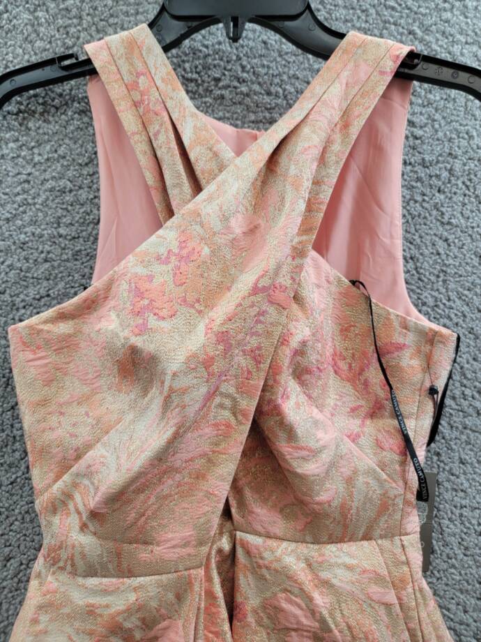 Vince Camuto Jacquard Fit & Flare Halter Dress Women's 4 Coral Sleeveless