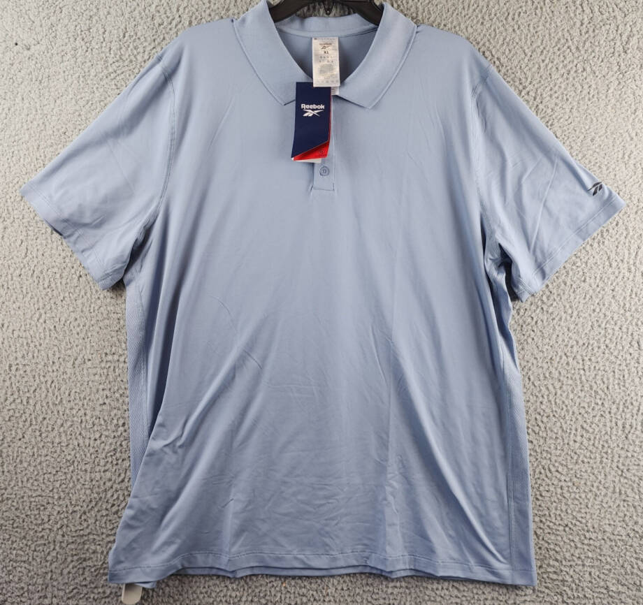 Reebok Short Sleeve Performance Training Polo Shirt Men's XL Vintage Blue Button