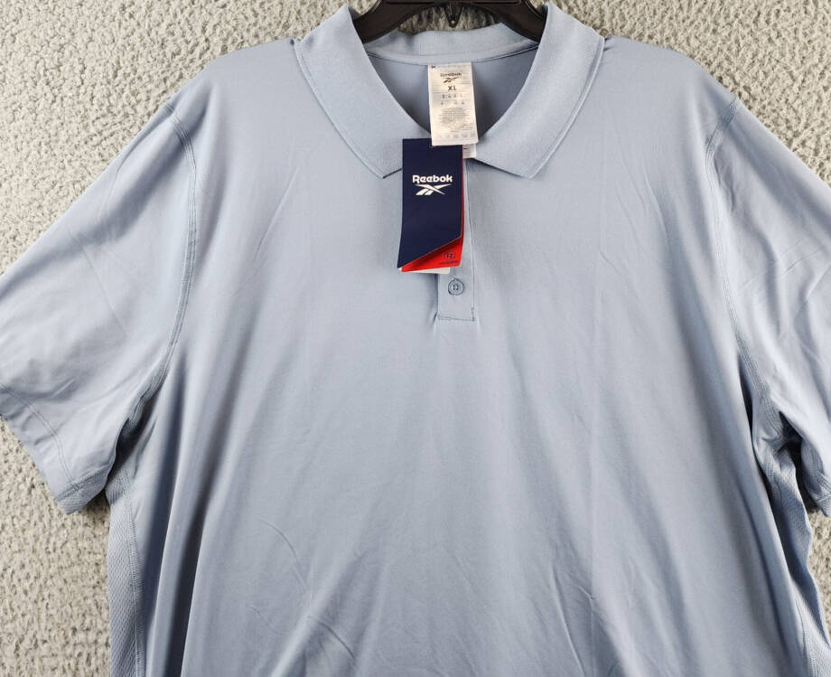 Reebok Short Sleeve Performance Training Polo Shirt Men's XL Vintage Blue Button