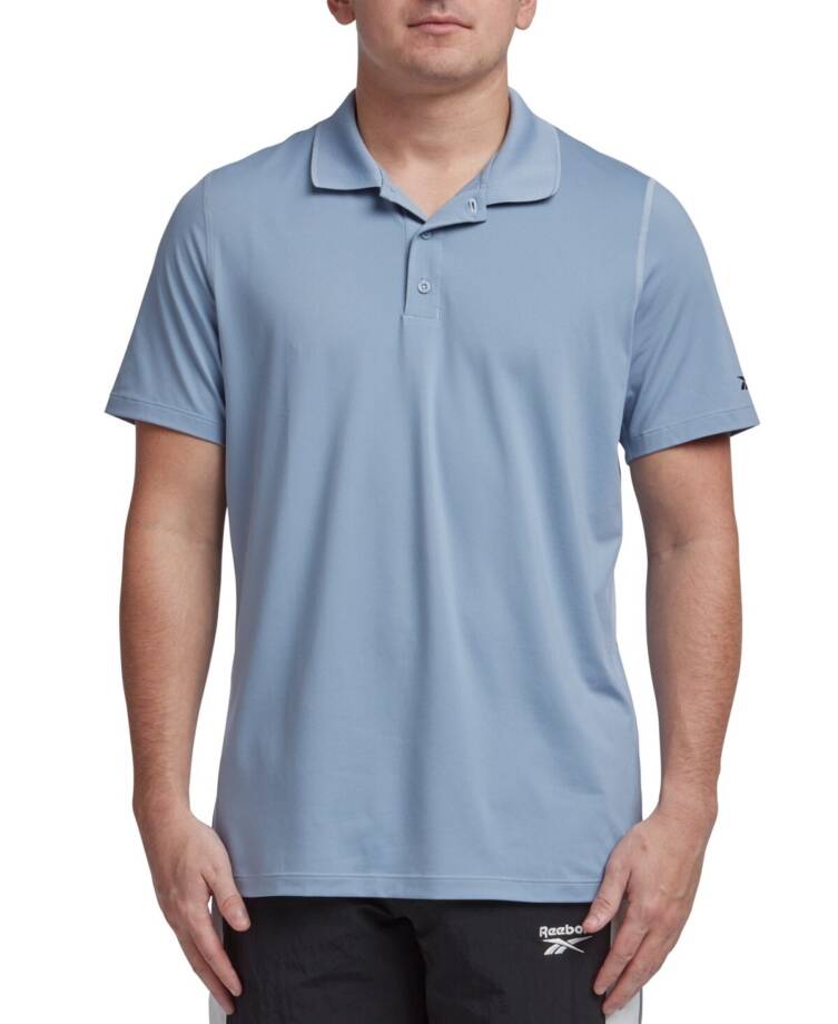 Reebok Short Sleeve Performance Training Polo Shirt Mens L Vintage Blue Pullover
