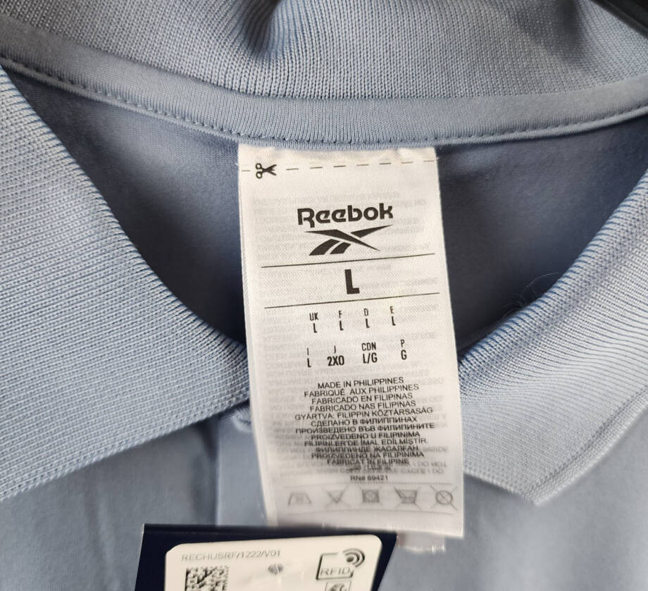 Reebok Short Sleeve Performance Training Polo Shirt Mens L Vintage Blue Pullover