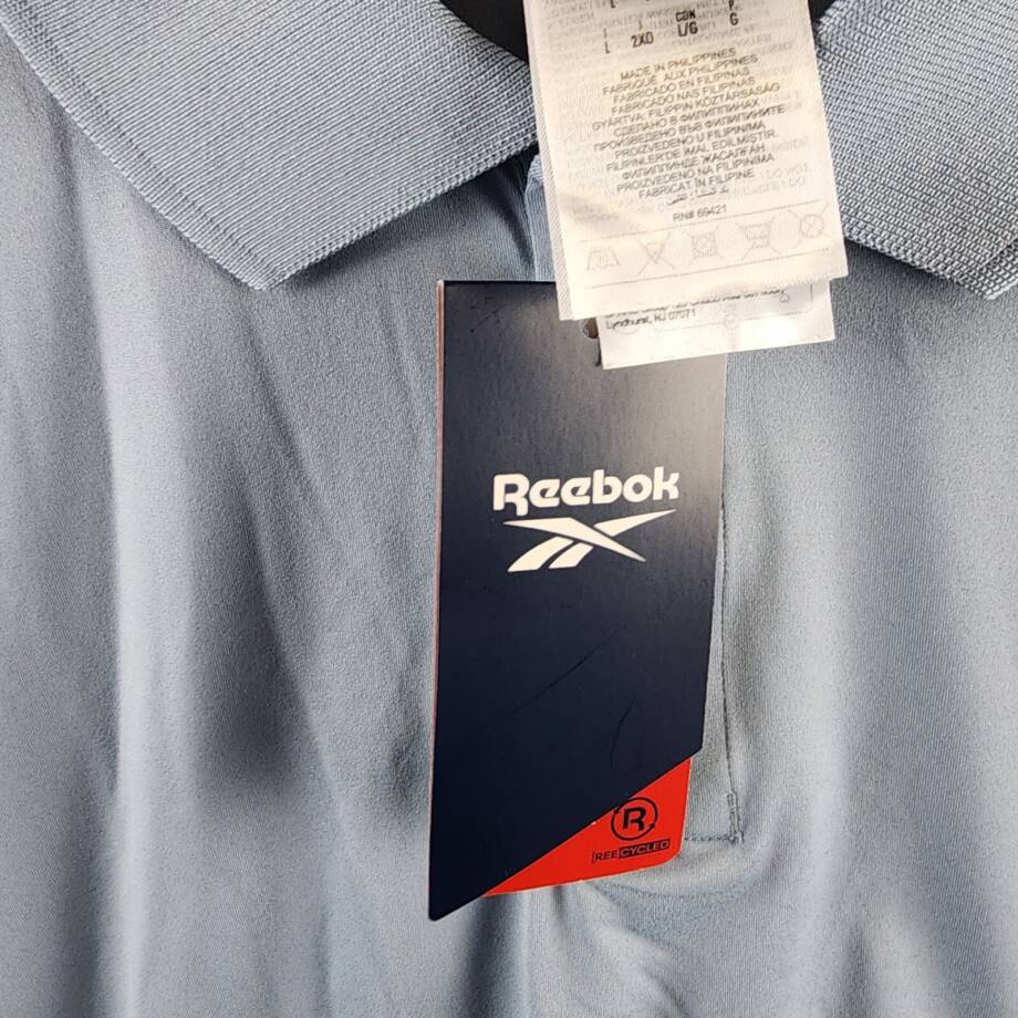 Reebok Short Sleeve Performance Training Polo Shirt Mens L Vintage Blue Pullover