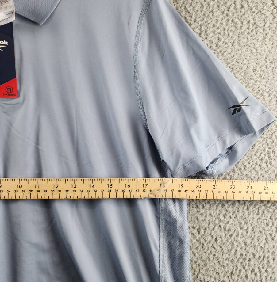 Reebok Short Sleeve Performance Training Polo Shirt Mens L Vintage Blue Pullover