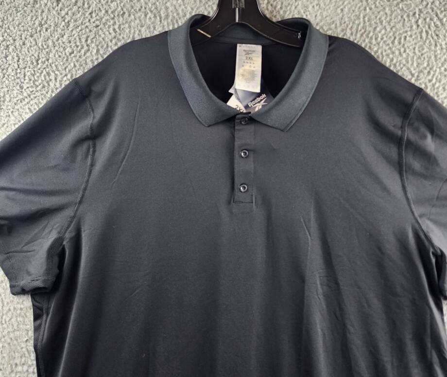 Reebok Short Sleeve Performance Training Polo Shirt Men's 2XL Black Pullover