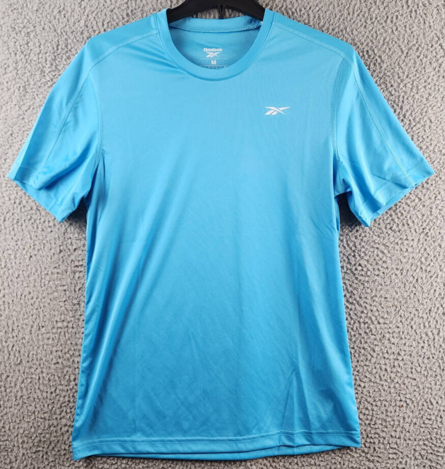 Reebok Left Chest Logo Crewneck Training Tech T-Shirt Men's M Bold Cyan S/S~