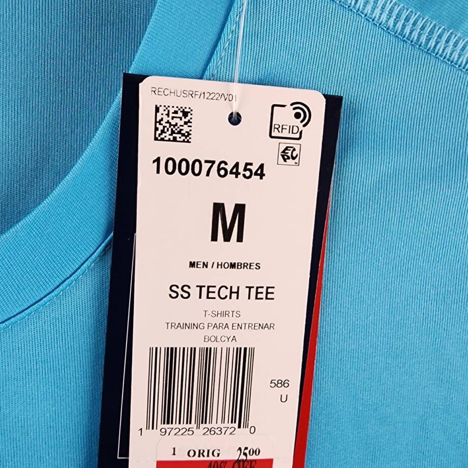 Reebok Left Chest Logo Crewneck Training Tech T-Shirt Men's M Bold Cyan S/S~