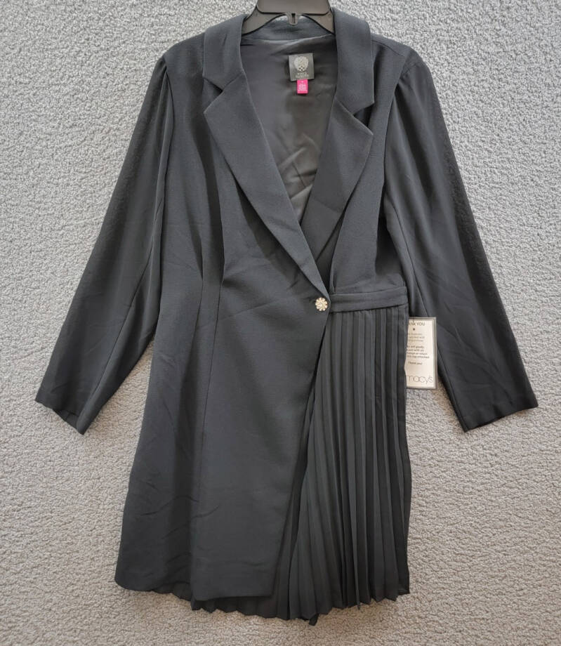 Vince Camuto Signature-Stretch Pleated-Chiffon Dress Women's 10 Black Notch L/S