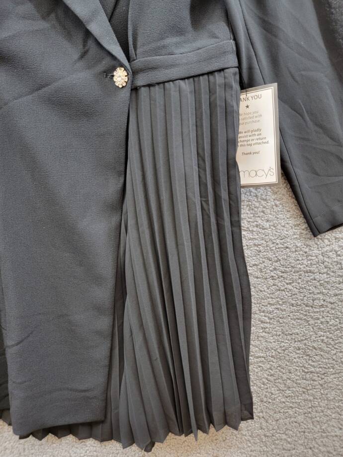 Vince Camuto Signature-Stretch Pleated-Chiffon Dress Women's 10 Black Notch L/S