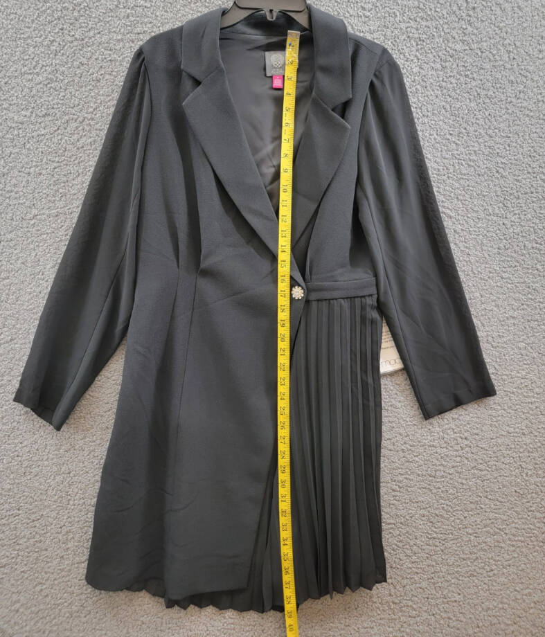Vince Camuto Signature-Stretch Pleated-Chiffon Dress Women's 10 Black Notch L/S