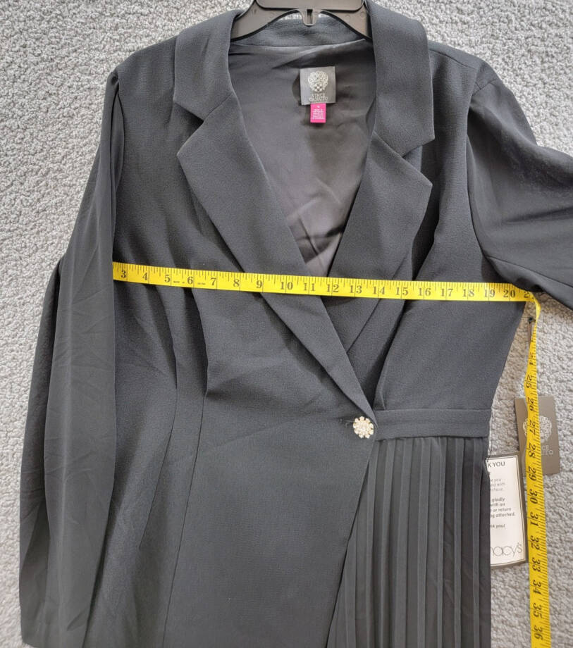 Vince Camuto Signature-Stretch Pleated-Chiffon Dress Women's 10 Black Notch L/S