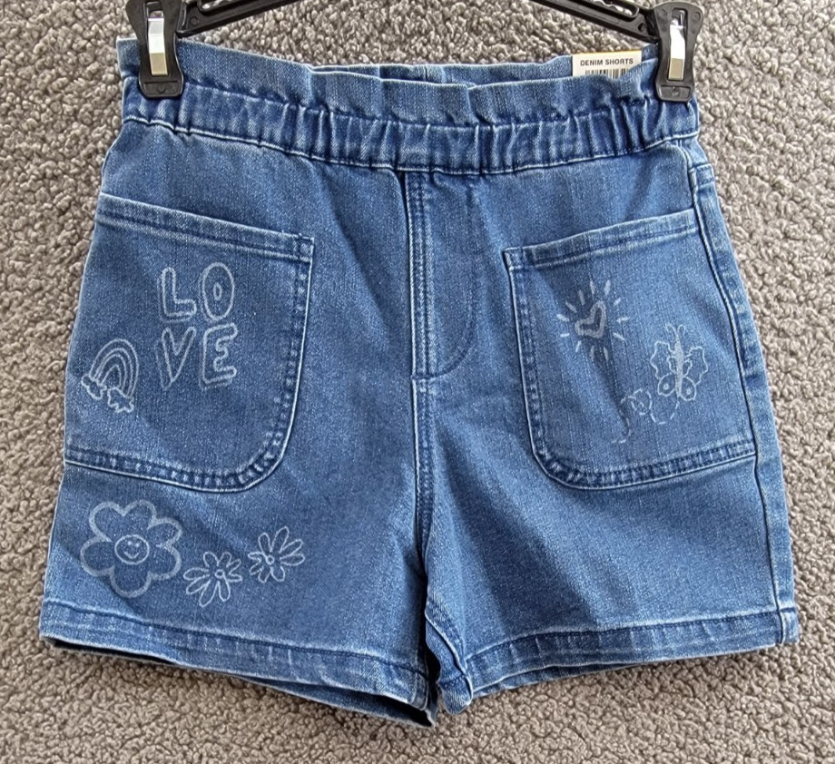 Epic Threads Scribble Paperbag Shorts Girls M Sketch Wash Patch Pocket Pull On