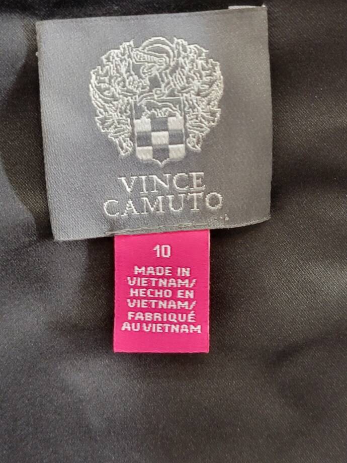 Vince Camuto Signature-Stretch Pleated-Chiffon Dress Women's 10 Black Notch L/S