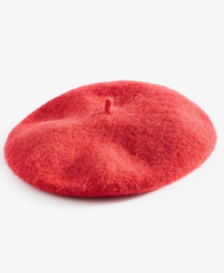 On 34th Wool Blend Solid Beret Women's One Size Red Center Stalk Elastic Band~