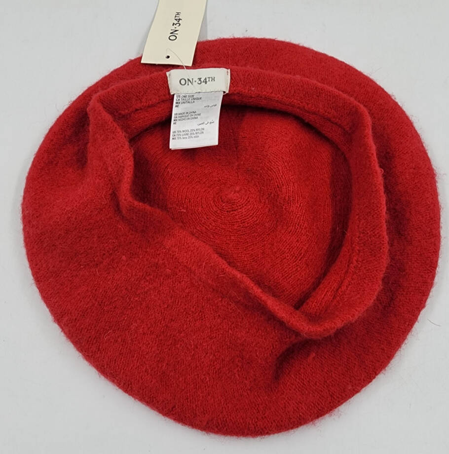 On 34th Wool Blend Solid Beret Women's One Size Red Center Stalk Elastic Band~