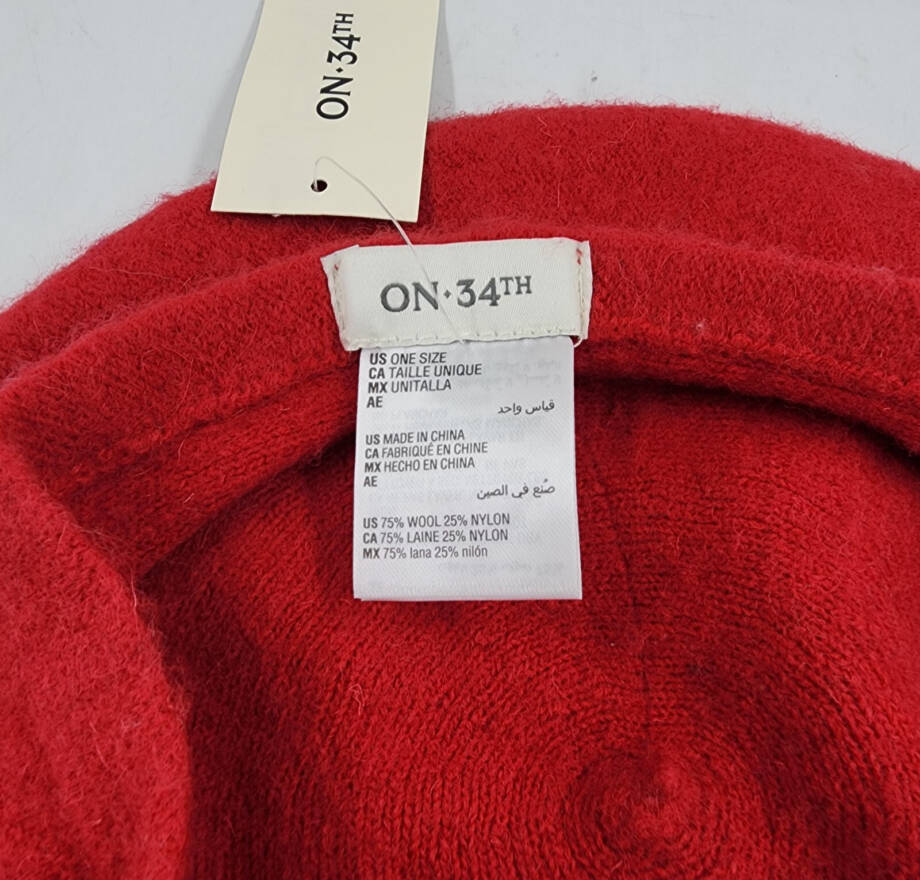 On 34th Wool Blend Solid Beret Women's One Size Red Center Stalk Elastic Band~