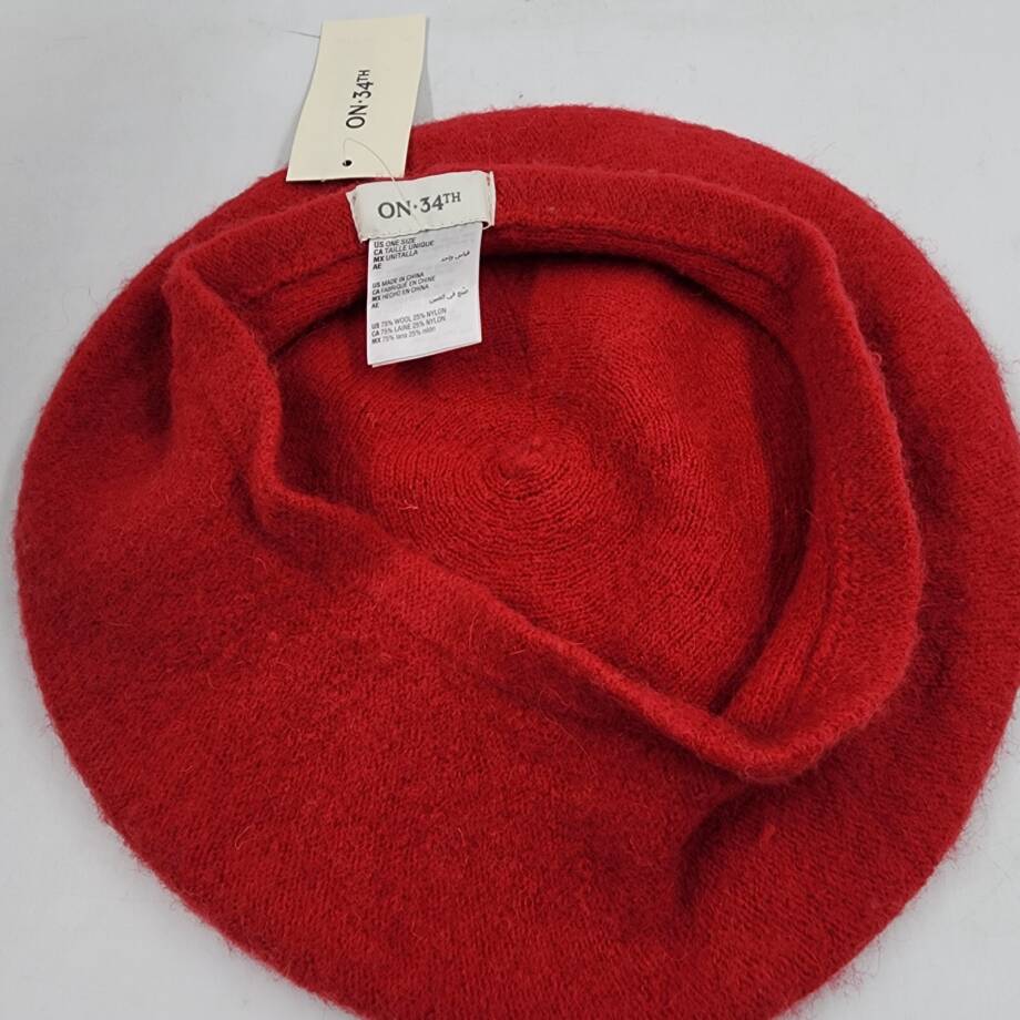 On 34th Wool Blend Solid Beret Women's One Size Red Center Stalk Elastic Band~