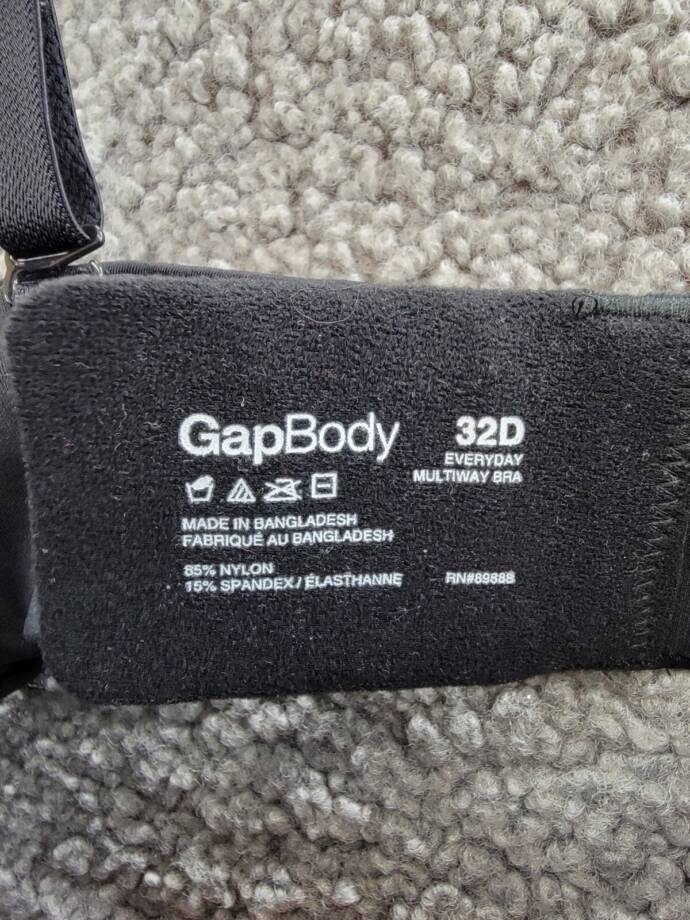 GapBody Everyday Essentials Multi-Way Bra Women's 32D True Black Back Closure