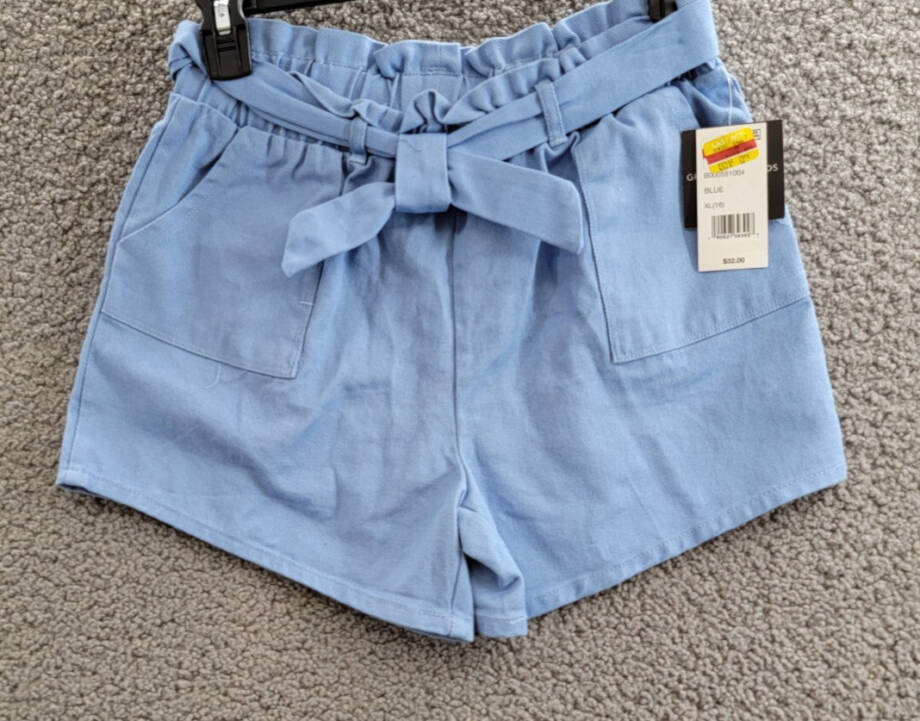 Grayson Threads Kids The Label Tie-Belt Twill Shorts Big Girls XL 16 Blue PullOn