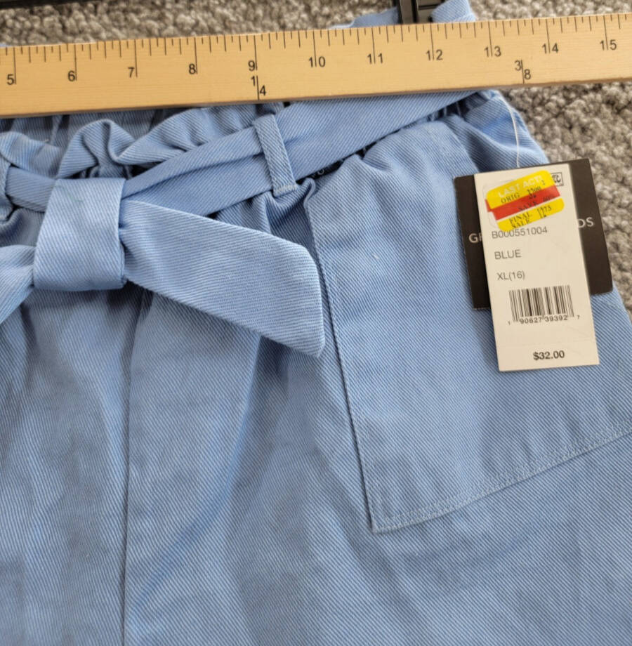 Grayson Threads Kids The Label Tie-Belt Twill Shorts Big Girls XL 16 Blue PullOn