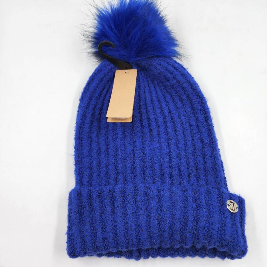 Steve Madden Cloud Knit Faux-Fur Pom Pom Beanie Women's One Size Cobalt