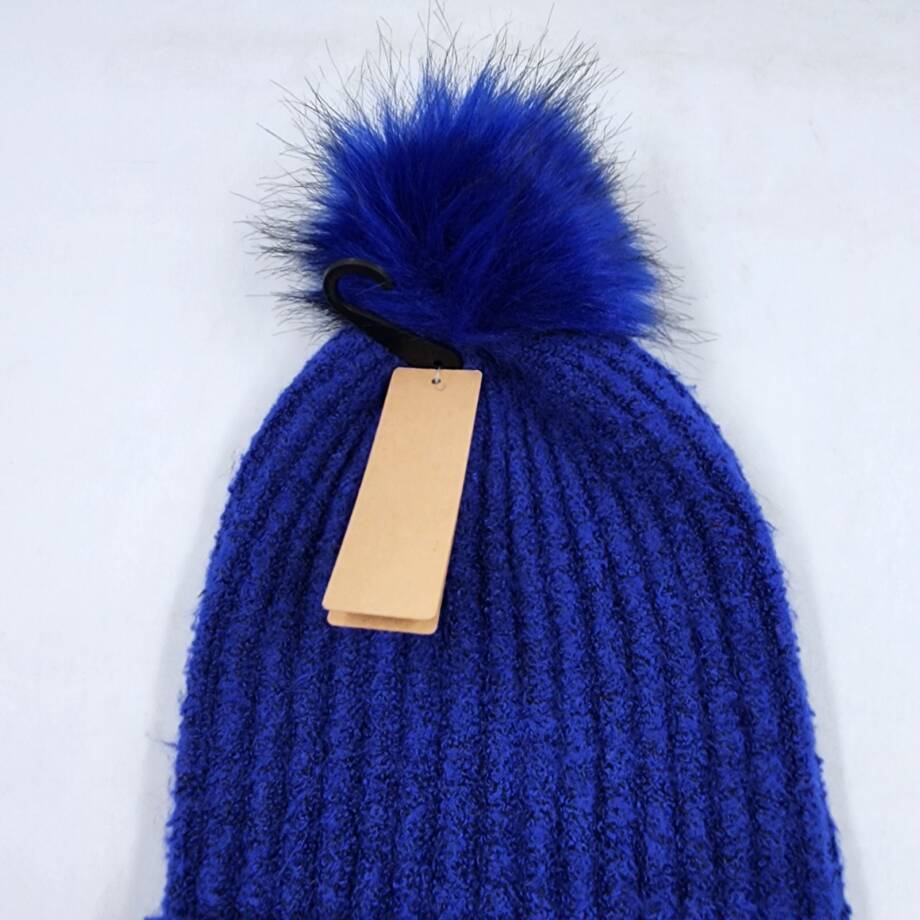 Steve Madden Cloud Knit Faux-Fur Pom Pom Beanie Women's One Size Cobalt