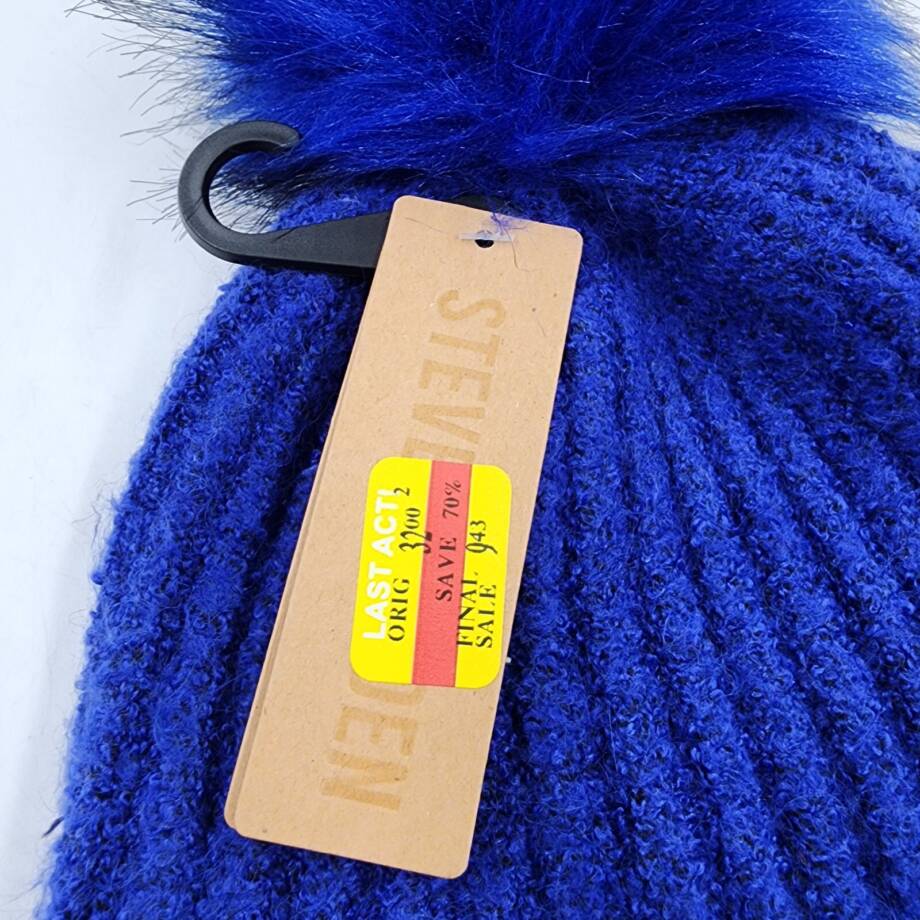 Steve Madden Cloud Knit Faux-Fur Pom Pom Beanie Women's One Size Cobalt