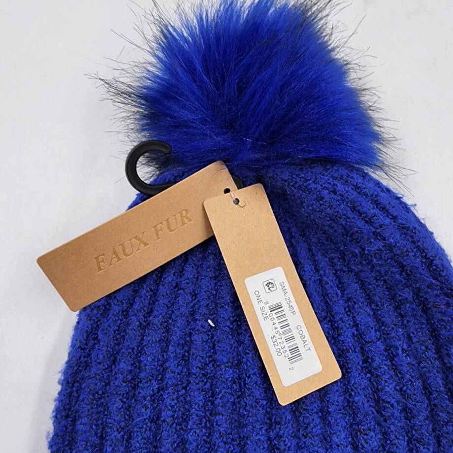 Steve Madden Cloud Knit Faux-Fur Pom Pom Beanie Women's One Size Cobalt