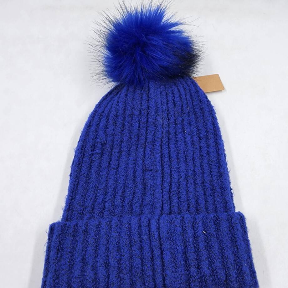 Steve Madden Cloud Knit Faux-Fur Pom Pom Beanie Women's One Size Cobalt