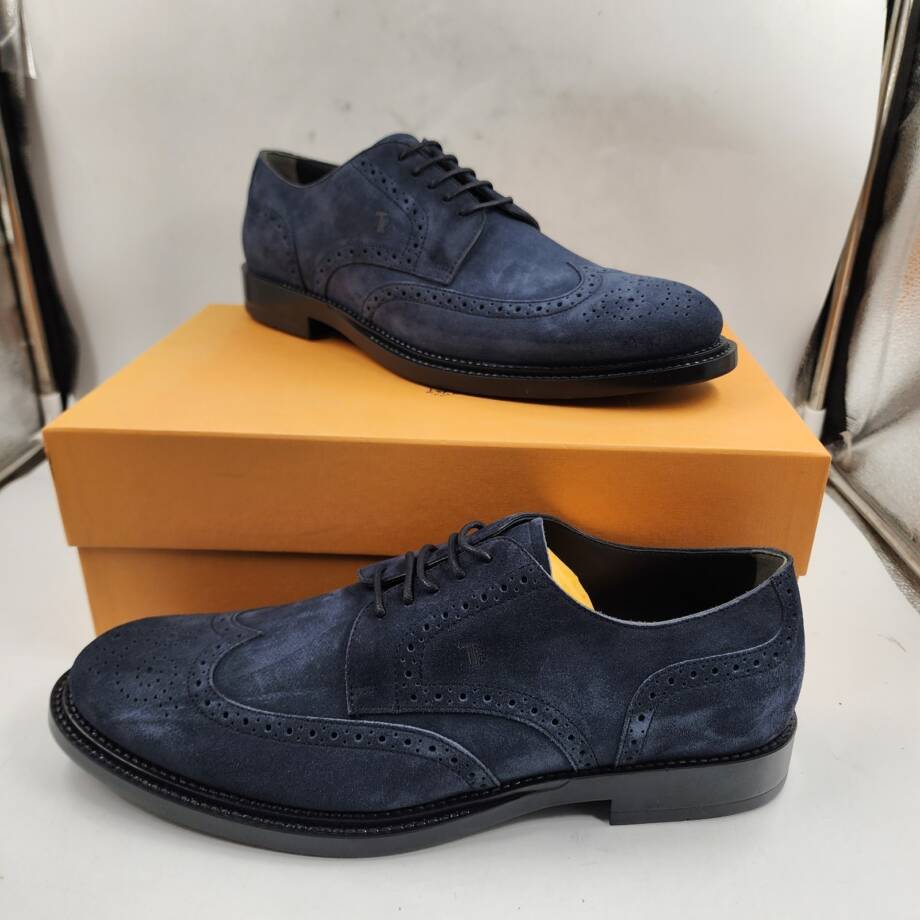 TOD'S Bucature Forma Wingtip Derby Dress Shoe Men 11.5US Blue Lace Up Fastening