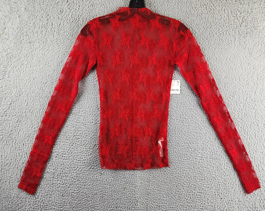 Free People Lady Lux Long Sleeve Mock Neck Shirt Women's XS Red Racer Pullover