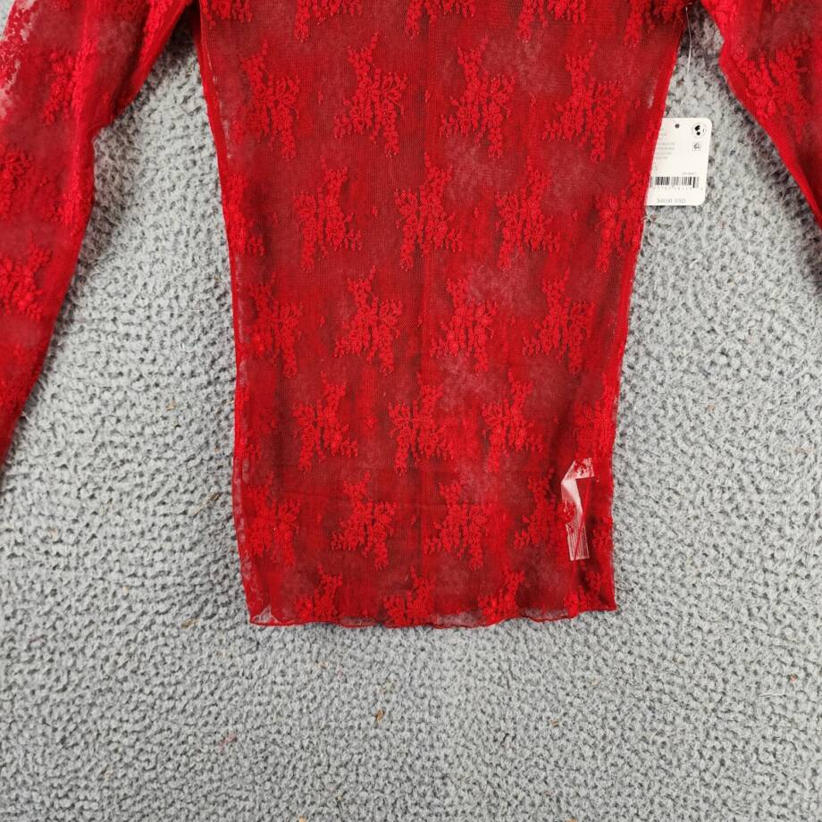 Free People Lady Lux Long Sleeve Mock Neck Shirt Women's XS Red Racer Pullover