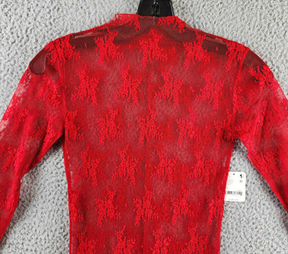 Free People Lady Lux Long Sleeve Mock Neck Shirt Women's XS Red Racer Pullover