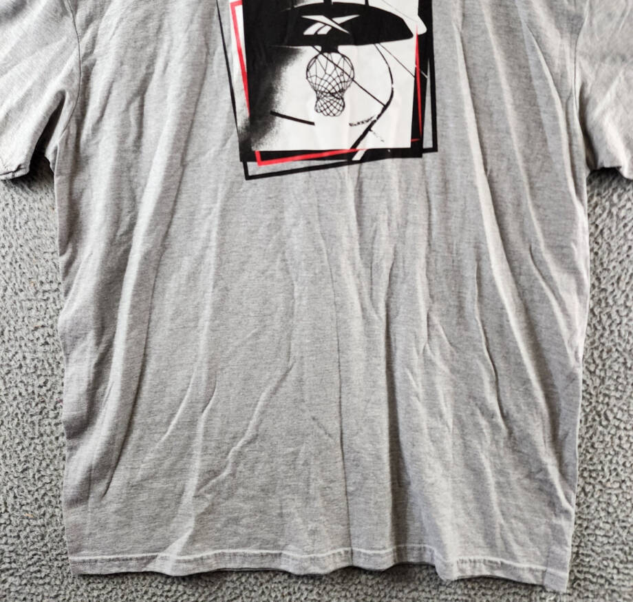 Reebok B-Ball Hoop Graphic T-Shirt Men's L Grey Heather Crewneck Short Sleeves~