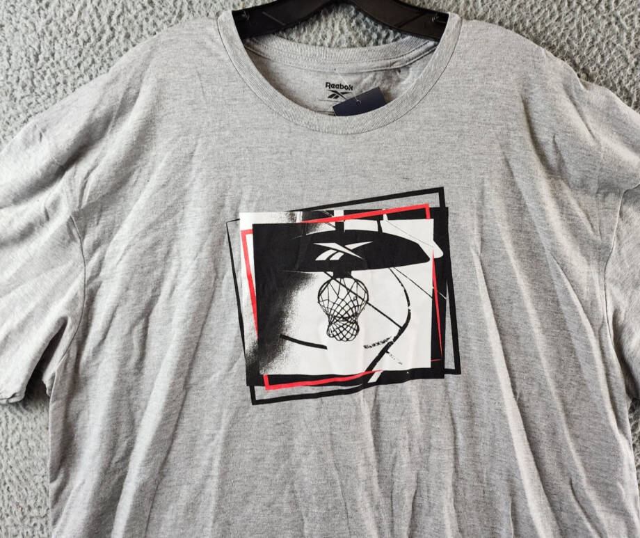 Reebok B-Ball Hoop Graphic T-Shirt Men's L Grey Heather Crewneck Short Sleeves~