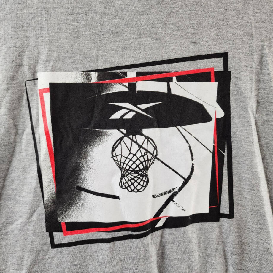 Reebok B-Ball Hoop Graphic T-Shirt Men's L Grey Heather Crewneck Short Sleeves~