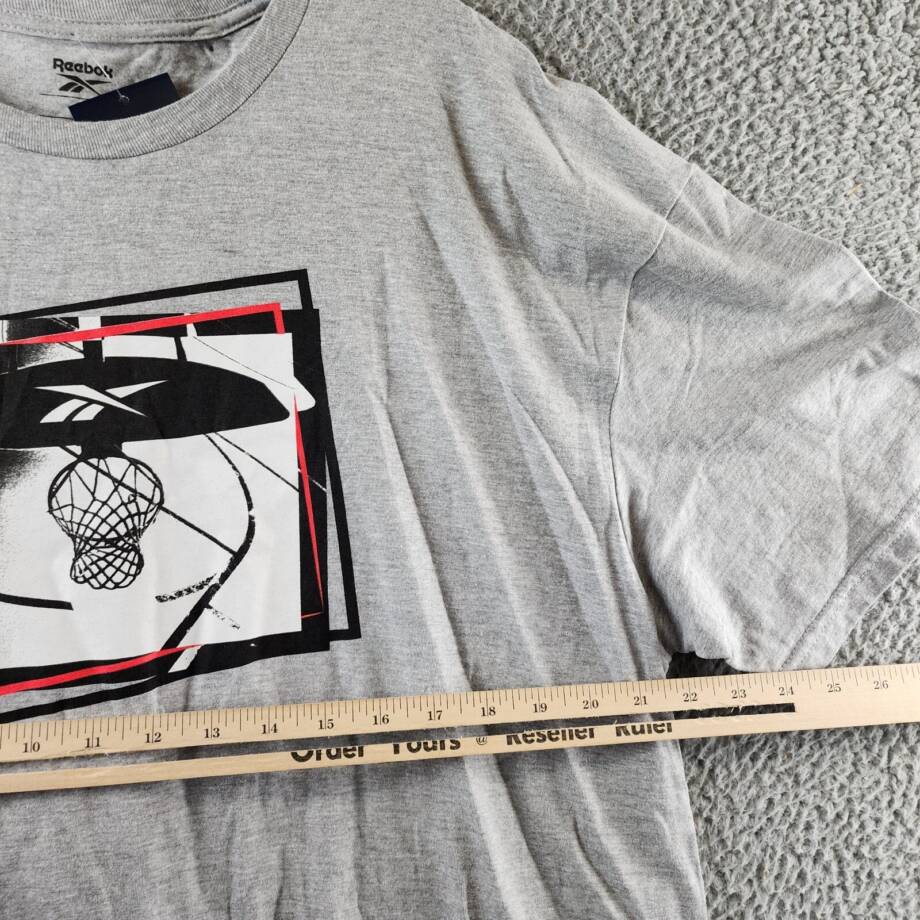 Reebok B-Ball Hoop Graphic T-Shirt Men's L Grey Heather Crewneck Short Sleeves~