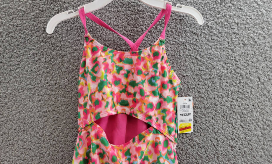 ID Ideology Blurred Floral One-Piece Swimsuit Big Girls M Cerise Pink Round Neck