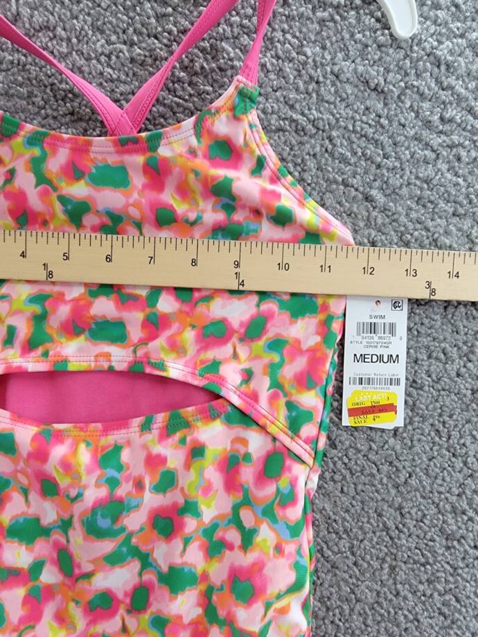 ID Ideology Blurred Floral One-Piece Swimsuit Big Girls M Cerise Pink Round Neck